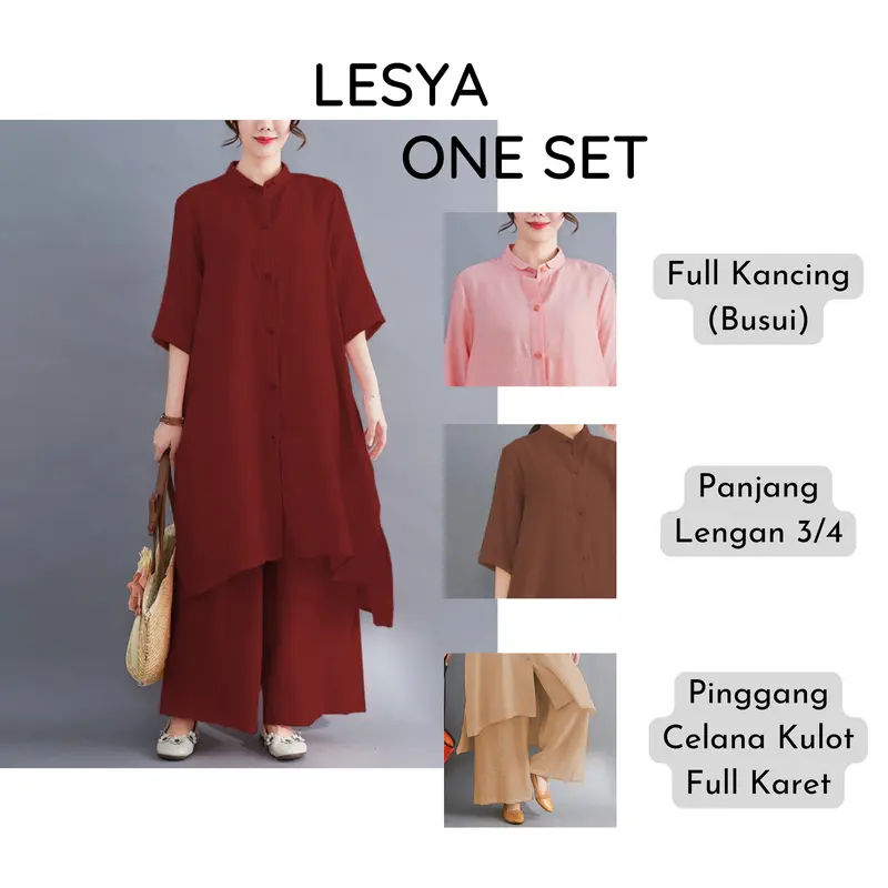 Lesya Setelan Wanita One Set Jumbo Atasan Tunik Dan Celana Kulot Bahan Katun Linen Rami Daily Set Kekinian Terbaru 2023 1