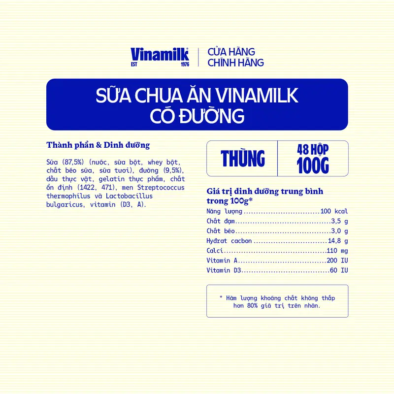 [CHỈ GIAO THÀNH PHỐ LỚN BÁN KÍNH 10KM] Sữa chua ăn Vinamilk có đường 100g Yaourt 4