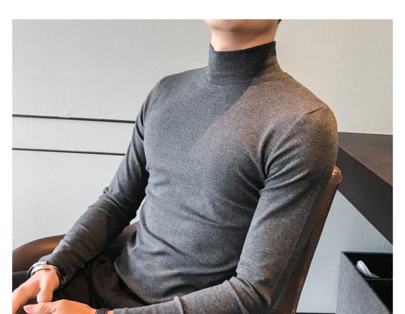 Product Introduction of Half Turtleneck Long Sleeve T-Shirt for Men, Autumn High-End Slim Fit Solid Color Mid-Neck Fleece Stretch Base Layer Pedal 27