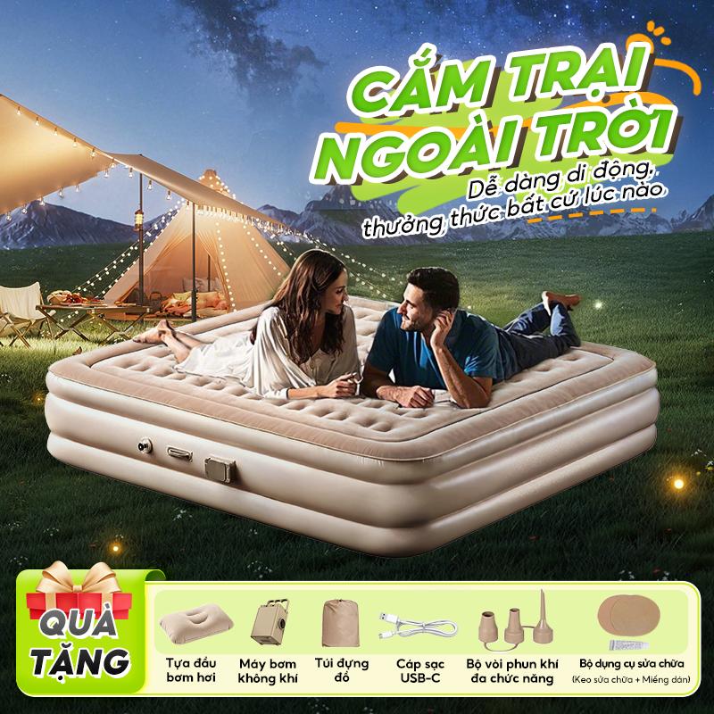 【FLASE SALE Double Size  Đệm Hơi Tự Bơm, Giường hơi đơn/đôi, Giường bơm hơi, kèm gối và bơm điện, độ dày 40cm, dùng ở nhà hoặc đi cắm trại