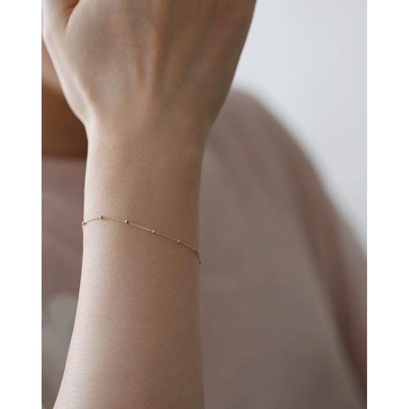 Product Introduction of 925 Sterling Silver Plated 14K Gold Bracelet Doudou Spacer Beads Ball Pure Necklace Simple Light Luxury Japanese and Korean All-Match Fine Plain Bracelet 6