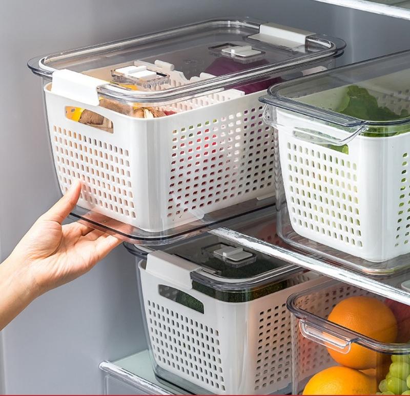  Hộp Đựng Thực Phẩm Tủ Lạnh Hộp Đựng Đồ Ăn Hộp Nhựa Đựng Thực Phẩm Có Nắp Kèm Rổ Chống Đọng Nước 
