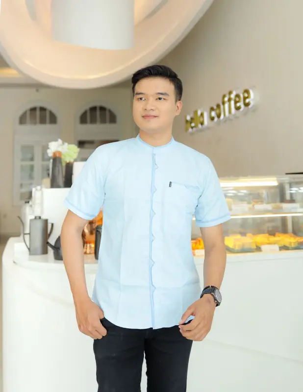 Baju Koko Pria Lengan Pendek Lipat Elrumi Motif Sakha Polos 2