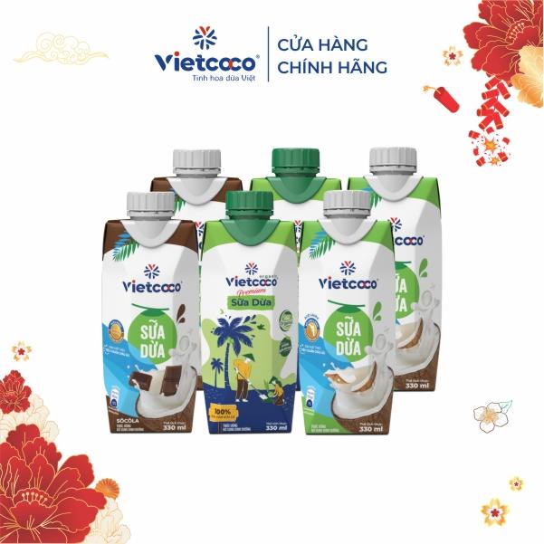 Combo 6 hộp sữa dừa UHT Vietcoco hộp 330ml mix 3 vị