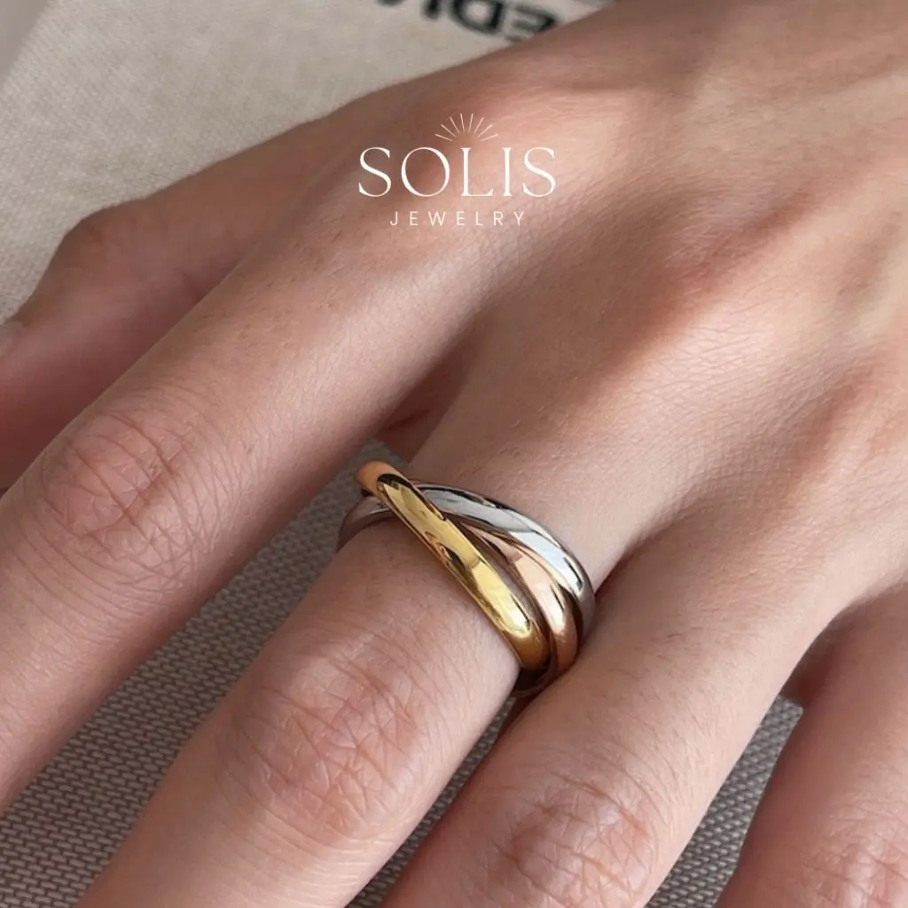 3 Layers 3 Colors Set Ring Gold Silver Rose Gold • Waterproof Non-Fade Tarnish •  316L Stainless Titanium Steel Rings For Women Men RG388 Solis Jewelry