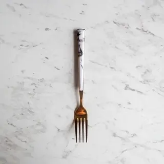 Brewsuniq - White Marble Gold Dessert Fork / Garpu Makan Cantik Unik Estetik Minimalis Stainless