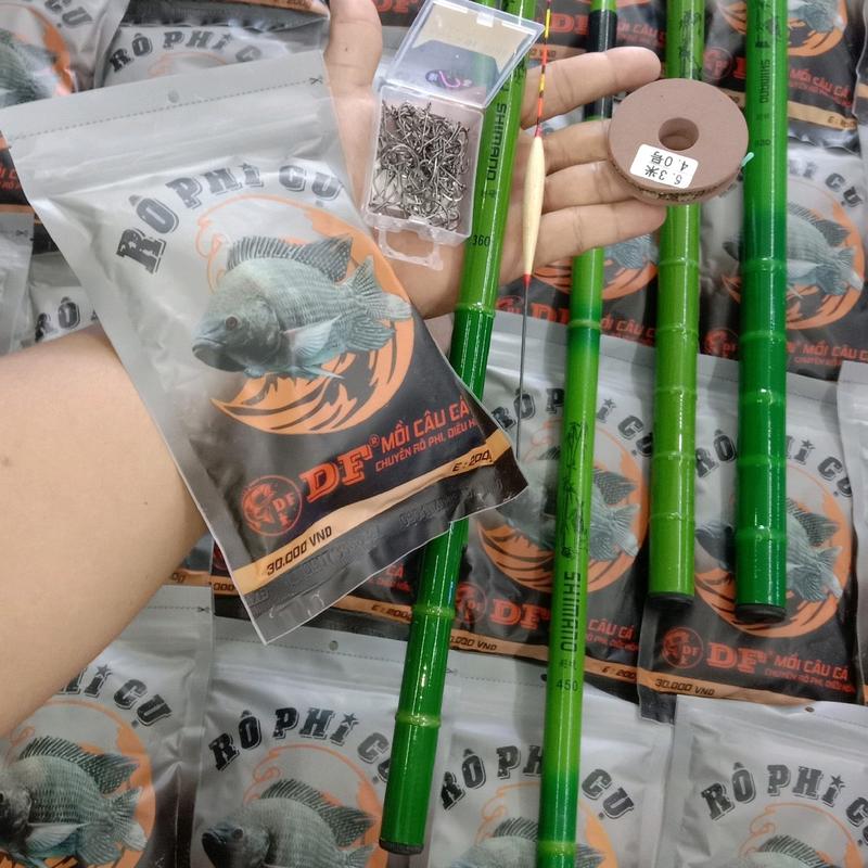 cần câu tay shimano trúc xanh với cám rô phi cụ. thẻo câu đài. phao đài và lưỡi Đi Câu Bắt Cá Fishing Câu Cá Ca Fish