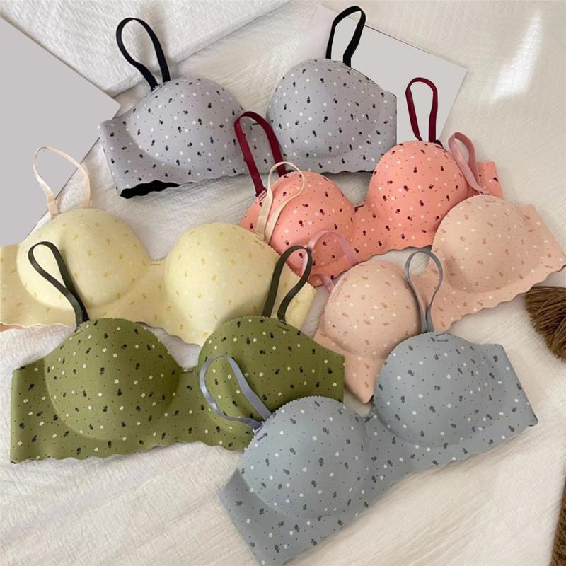Seamless Bras Women Push Up Soft Half-Cup Underwear Bralette Comfortable Sweet Prints Brassiere No Steel Ring Lingerie For Ladies Nylon Womenswear 2