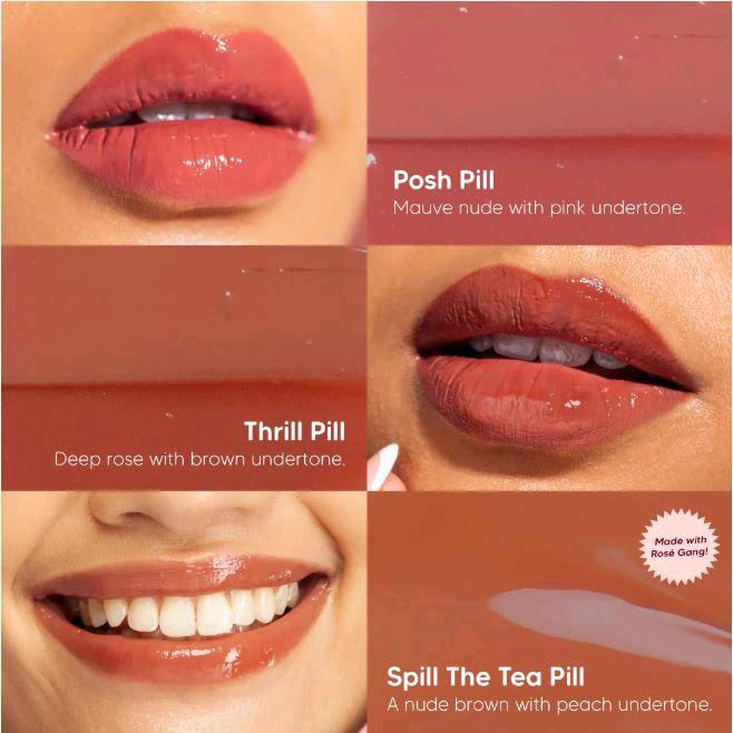 Rose All Day Lip Gloss Chill Joy Glow Spill the Tea Posh Thrill Pill Melembabkan Glow Lips Finish 3