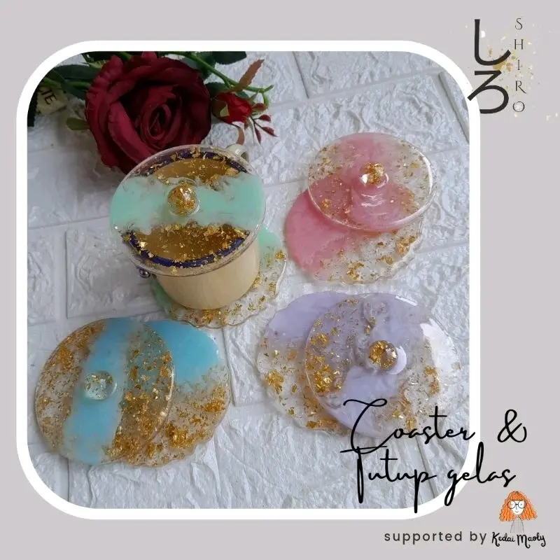 Set Tutup Gelas Coaster Resin Round Aestethic Tatakan Bulat Custom Display Properti Foto Sovenir Kado Hadiah Art Hampers Mini - Ready Stok