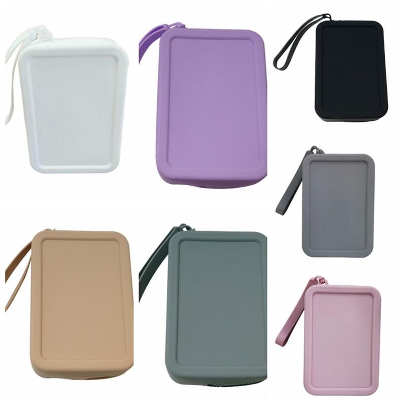 Creative Morandi Color Silicone Cosmetic Bag Coin Purse Rectangle Multifunction Storage Bag Makeup Brush Holder Large Capacity Small Item Bag Women 3