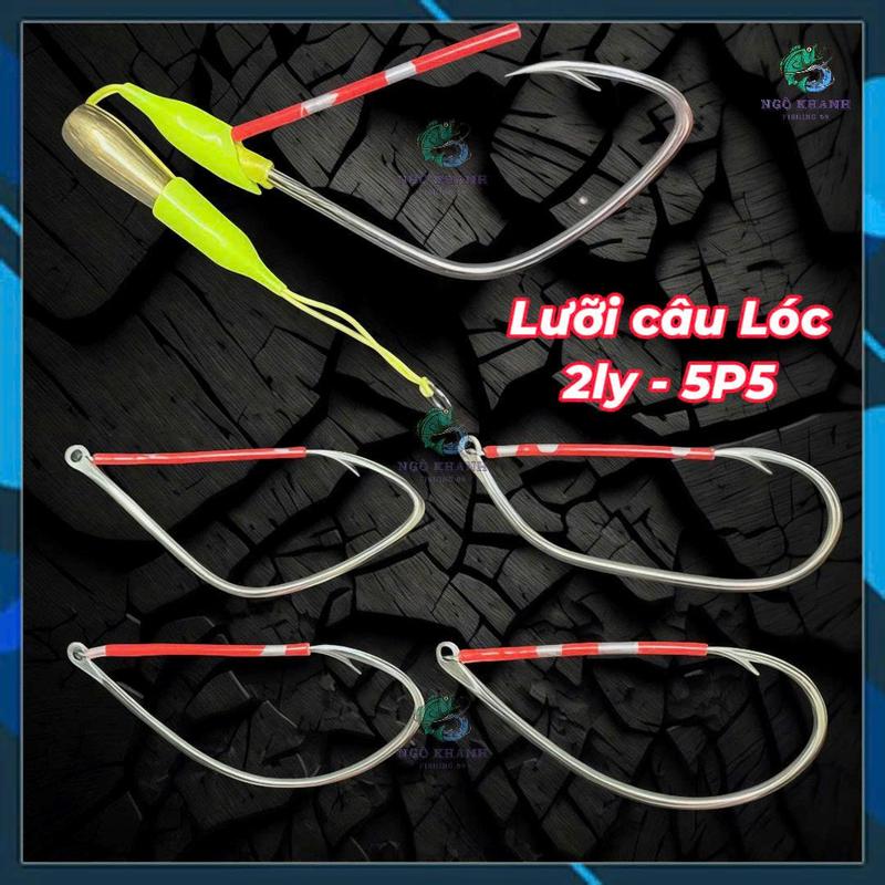 Lưỡi câu cá lóc 2ly 5p5 thép trắng không rỉ , lưỡi câu lóc siêu bén loại song nòng điện Đi Câu Bắt Cá Fishing 0