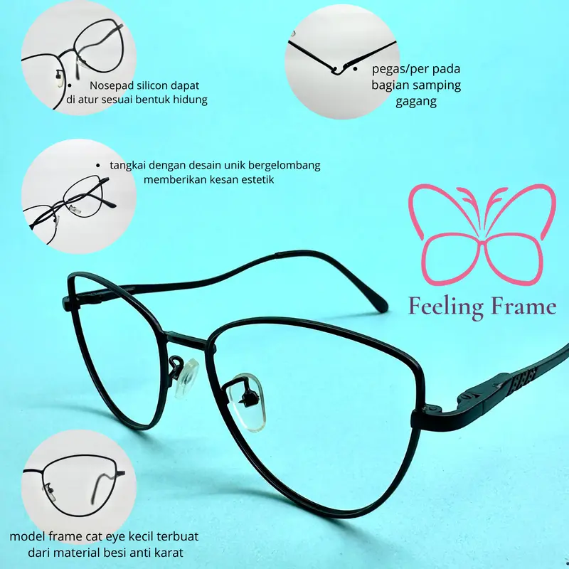 (BELI1 GR4T1S 1)FRAME KACAMATA BESI CAT EYE QINAN SERIES Bluecromic Frame Perempuan Antiradiasi Blueray Cewek Lensa Photocromic Glasses Eyewear 2