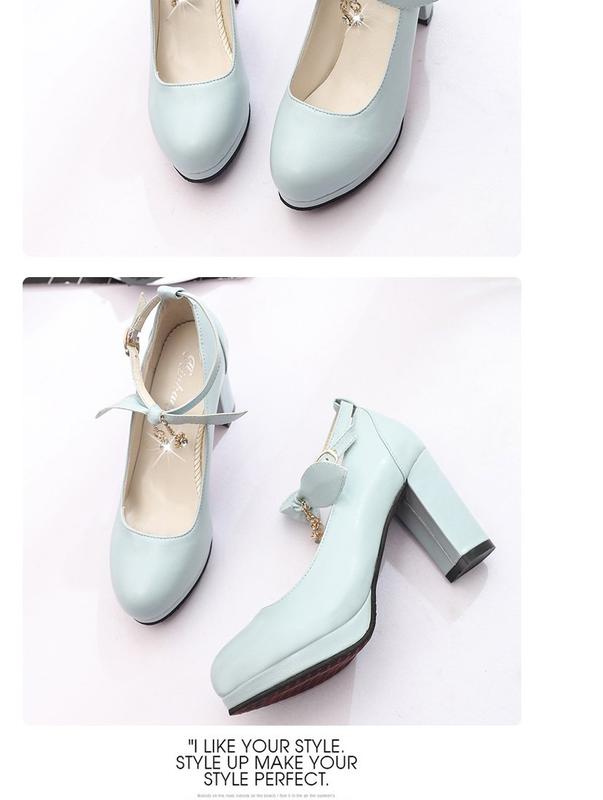 Product Introduction of Spring 2024 New Korean Style Sweet Low-Cut Pumps Women's Mid Heel Chunky Very High Heel Shoes with Buckle All-Matching Women's Fashion Shoes 18