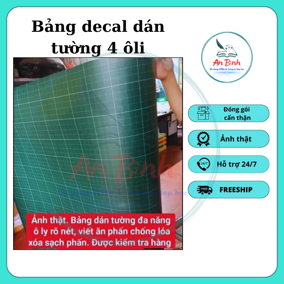Bảng Decal Dán Tường Kẻ Ô Ly Viết Phấn Chống Lóa 60cm-5m (4 ôli)