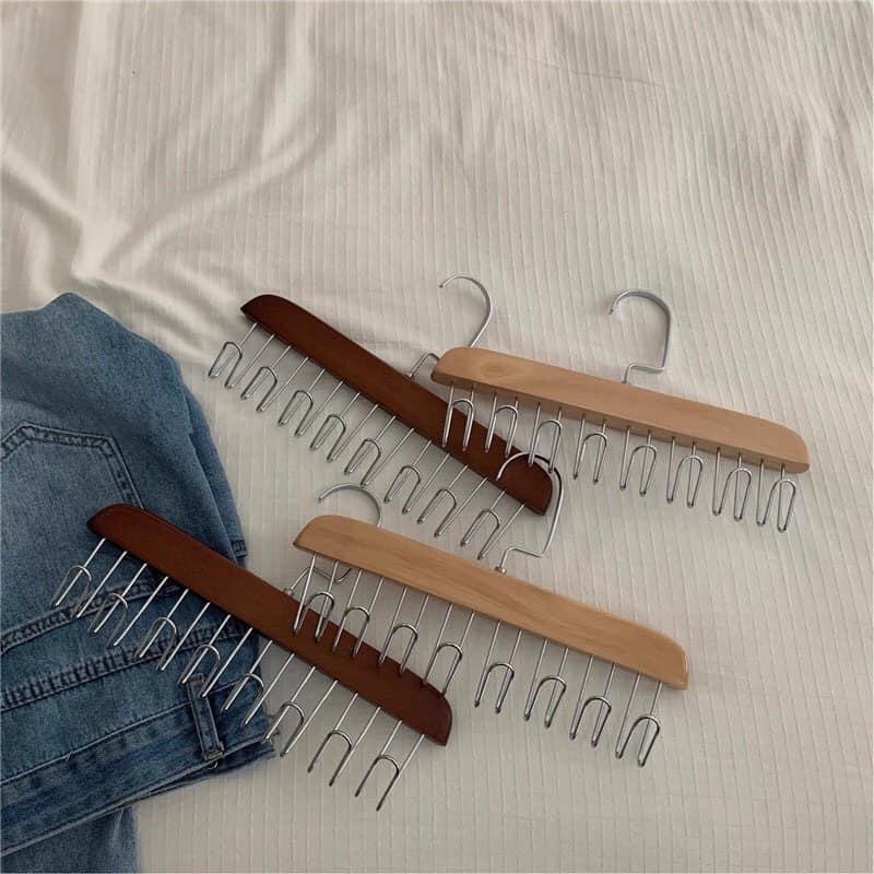  Set 3 Móc Gỗ Treo Đồ Lót Khăn  Thắt Lưng Cà Vạt Áo 2 Dây Đa Năng Tiện Dụng Treo Tường 