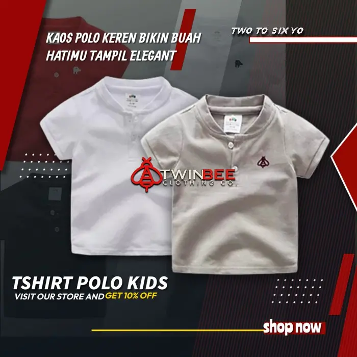 Twinbee Kaos Polo Kerah Mandarin Anak Laki Laki Putih Abu Usia 2 3 4 5 6 Tahun Cotton Cvc Model Import Korean Style Premium Polos Polos