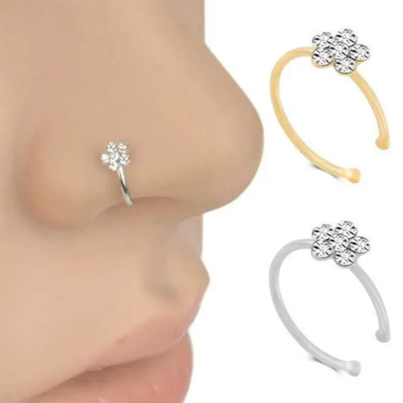 【TERANGID】Tindik hidung palsu tipe C motif bunga plum, tindik hidung stainless steel.
