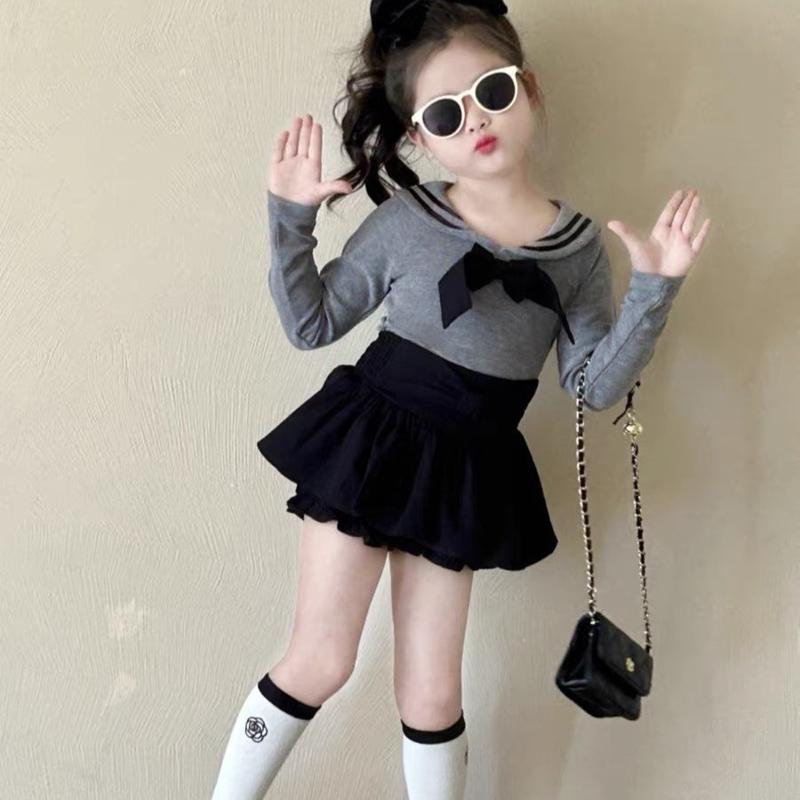 Dâu Kids Shop Set thuỷ thủ xám gồm chân váy và áo cổ bèo bé gái váy xinh váy hm đầm công chúa set đồ bé gái đồ đi chơi Cho Bé Cho Bé váy begai dam xinh