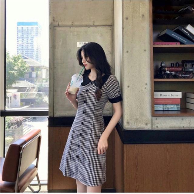 [Blapinkshop] Đầm caro Blapink đầm cổ sen phối màu sọc caro phong cách dễ thương nhí nhảnh 2