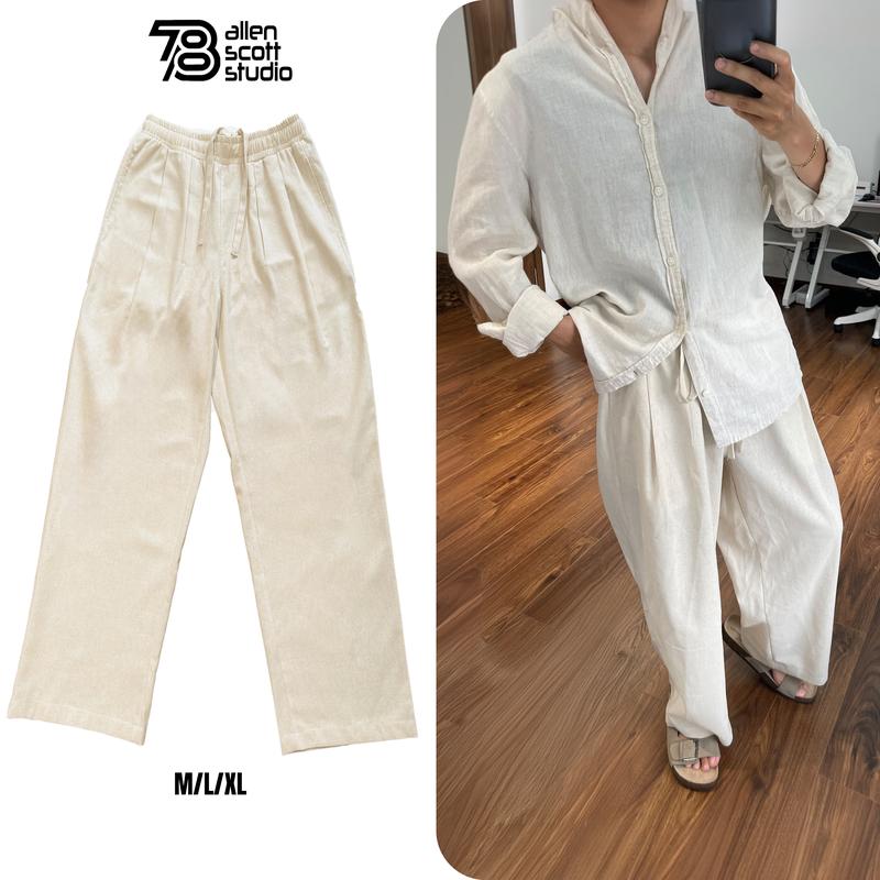 Quần Đũi Linen Dài Ống Rộng Suông cao cấp Nam thông thường Menswear Pants