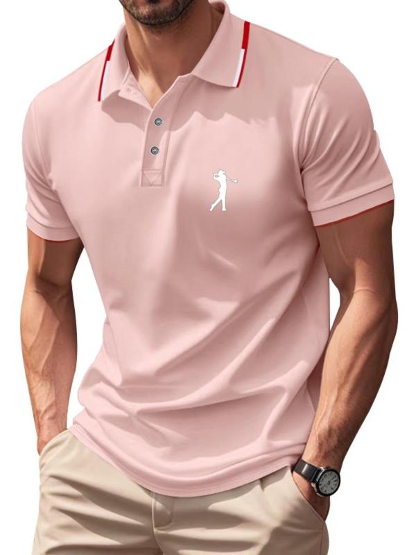 Men's Cartoon Print Mock Neck Polo Shirt, Regular Fit Casual Short Sleeve Top for Summer, Fashion Men's Clothes for Daily Wear, Tropical 1