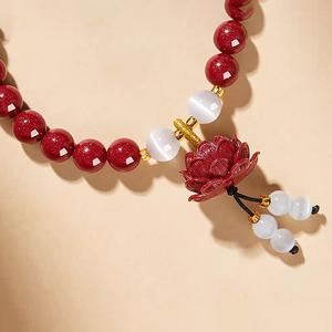 Gelang Tangan Cinnabar, Rekaan Teratai Meditasi, Untuk Wanita, Gelang Bulatan Tunggal, Manik Bertuah, Gelang DIY, Gelang Bangles Bracelets Jewelry