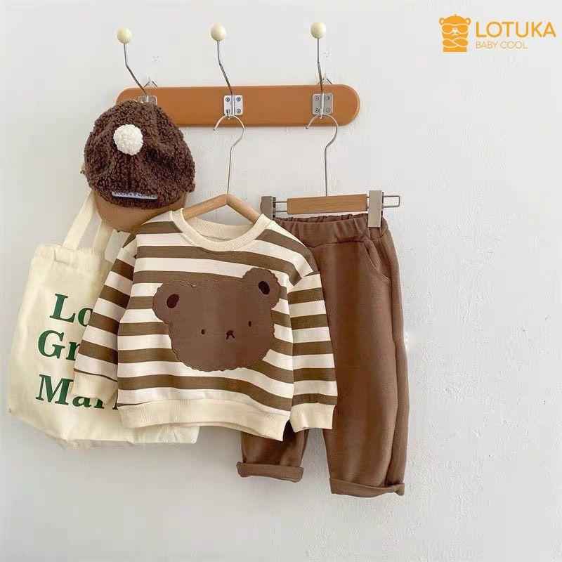 Bộ Đồ LOTUKA Chất Nỉ Da Cá Ấm Áp, Quần Áo Trẻ Em Phong Cách Hàn Quốc Hình Gấu Đáng Yêu 4-18kg 4