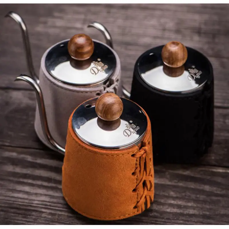 Pour Over Coffee Kettle Anti-Hot Handleless Coffee Drip Kettle Leather Wrapped Coffee Maker With Gooseneck Spout Tea Pot 350ml Handmade Reusable