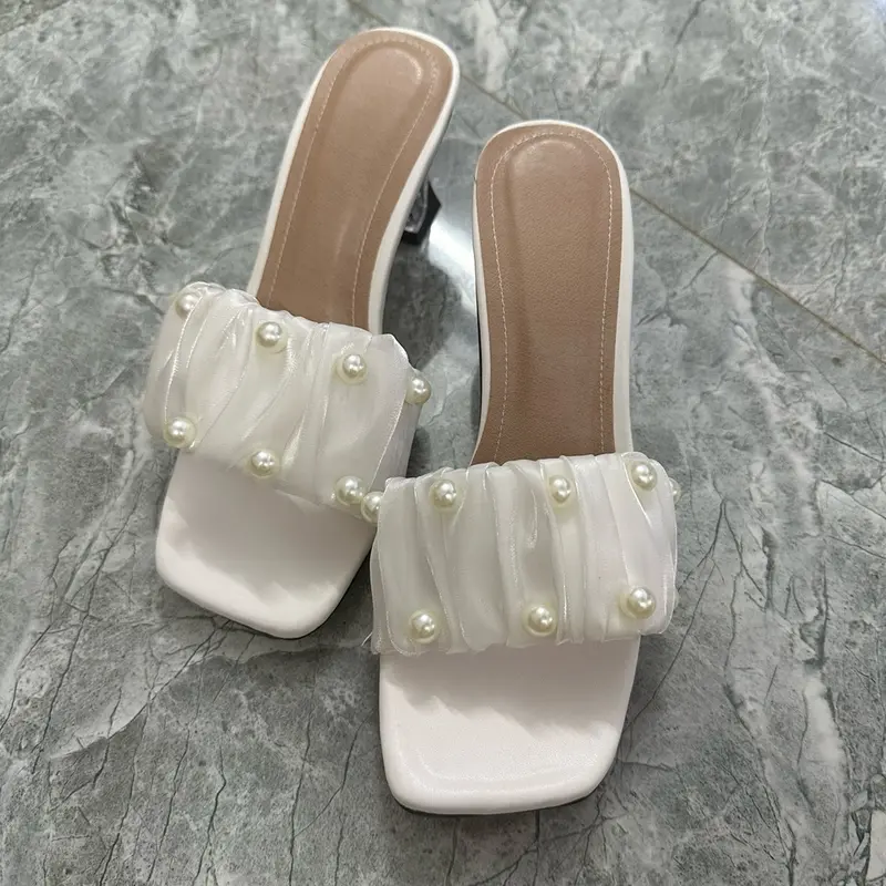 MÃ 62  dép nữ nhún bèo đính ngọc gót 7cm DéP Shoes GiàY Sandal 7
