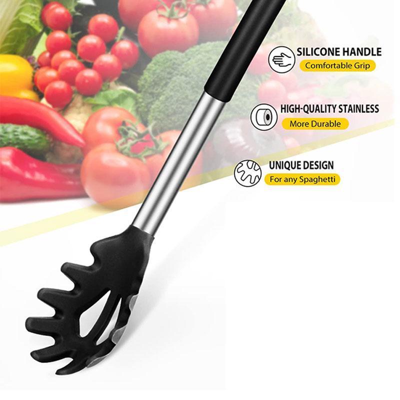 Product Introduction of Silicone Spaghetti Spoon, 2 Counts Including 1 Count Large Soup Ladle Spoon & 1 Count Pasta Server Set, Heat Resistant Kitchen Cooking Utensils with   Handle 3