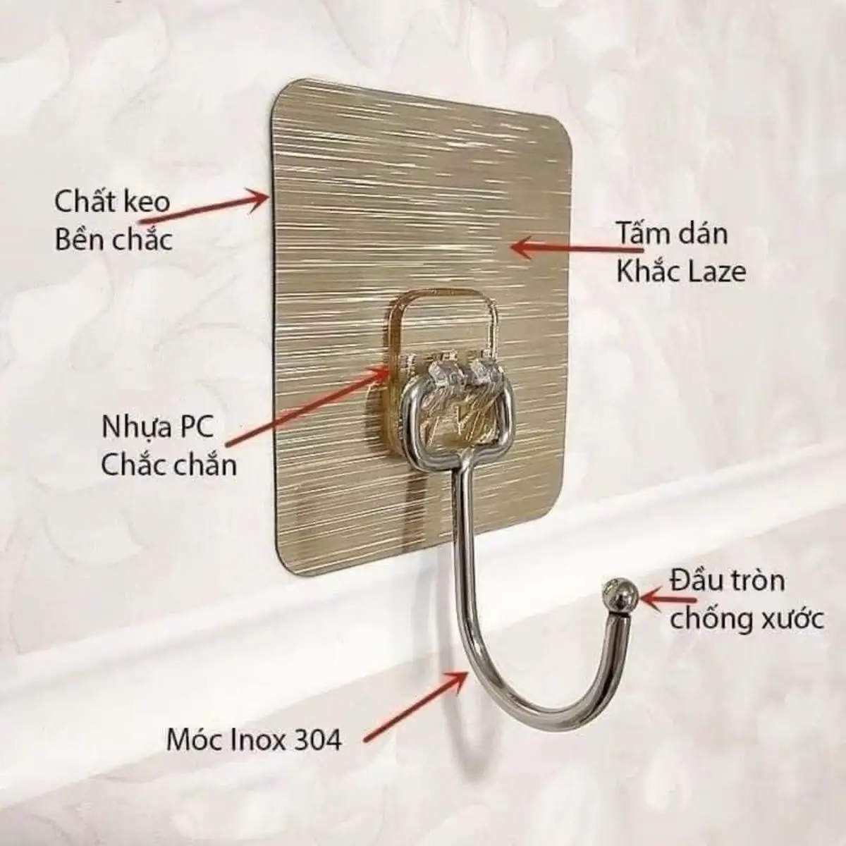 ￼Combo 20 móc inox dán tường chịu lực siêu dính, chắc chắn treo đồ, vật dụng đa năng.Móc treo inox304