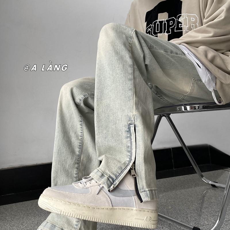 Quần jean nam ống côn chất jean Hàn Quốc không nhăn không xù  phong cách unisex phù hợp cho cả nam và nữ Menswear Pants Xám