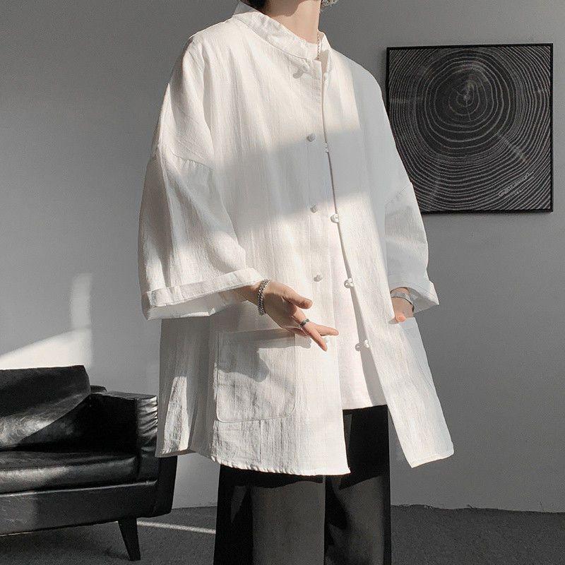 Áo Khoác Ngắn Tay Vải Lanh Trung Sơn Cho Nam, Áo Khoác Cắt Xén Phong Cách Trung Quốc Mới, Quần Áo Hàn Quốc, Áo Sơ Mi Ngoại Cỡ, Trang Phục Mùa Hè