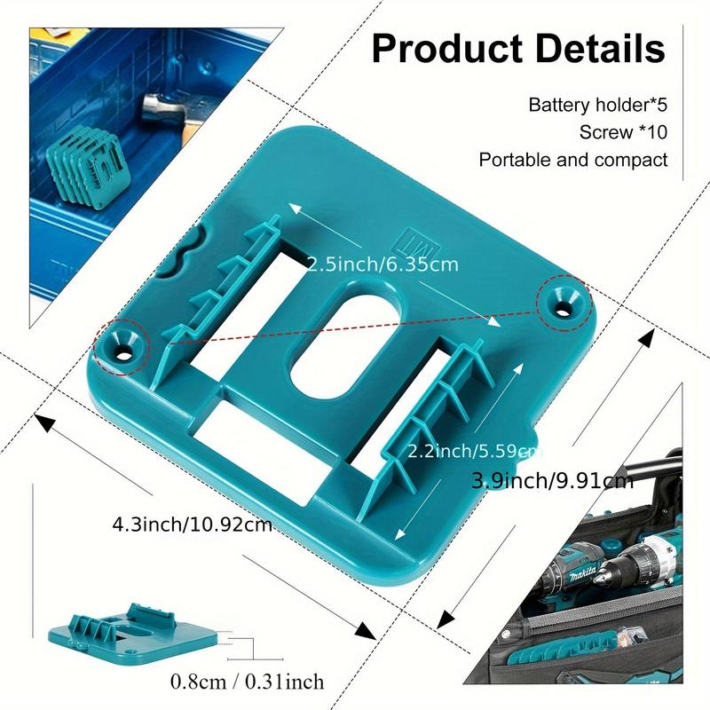Battery Holder for Makita 18V Battery Mounts, Compact Battery Holder with 10pcs Screws for Makita Tools, Durable Tool Organizers for BL1860 BL1850 BL1840 BL1830, Hardware 1
