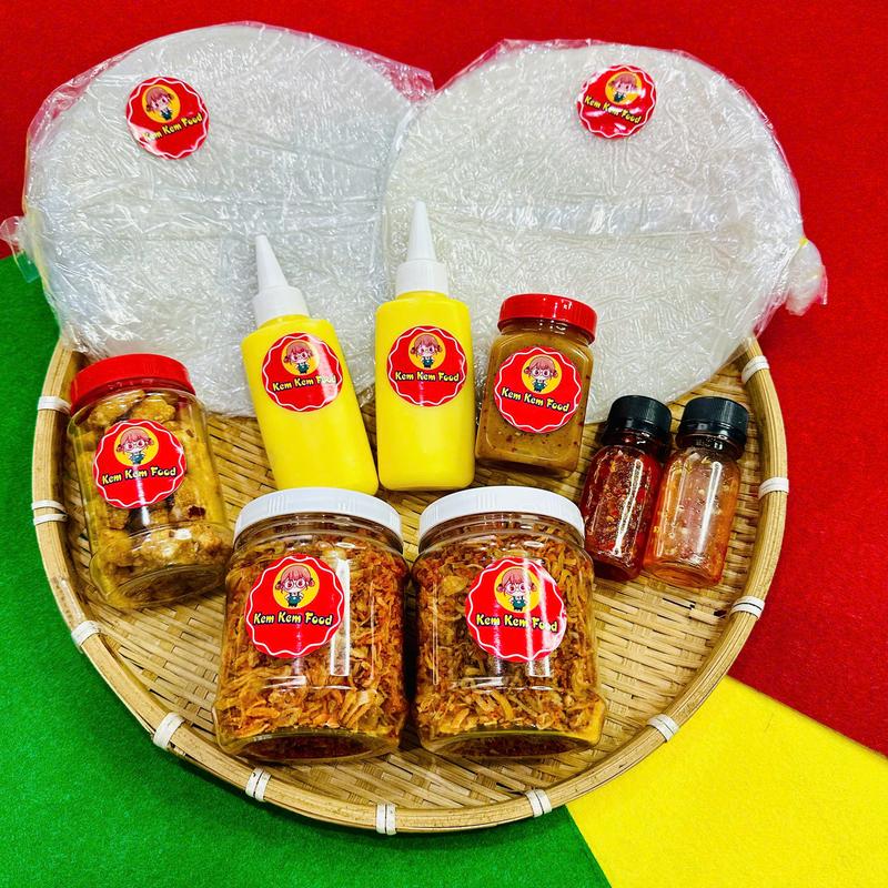 Combo MÊ LY Bánh Tráng Phơi Sương KEMKEMFOOD+ Muối Tép Hành Phi + Bơ Trứng Béo + Sốt Tắc + Ớt Rim +Tốp Mỡ + Muối Béo (FREESHIP)