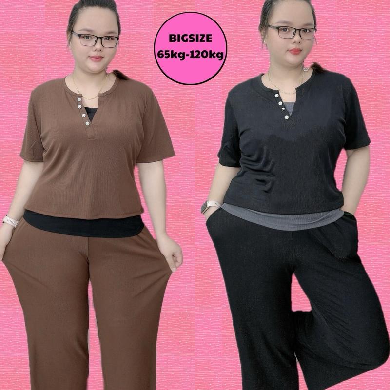 (bigsize 65-120kg)  Đồ bộ dài quần xuông rộng nữ( hàng ceo cép) . Chất vải hịn hò. Đùi rộng . Đùi mặt mát . Bộ bigsize nữ . Bigsize 100kg áo set dothudong botieuthu