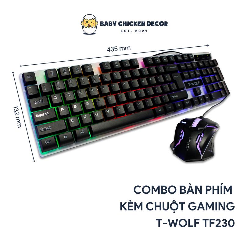 Bàn phím giả cơ kèm chuột gaming T-WOLF 230, bàn phím máy tính và chuột gaming có đèn led đổi màu Có dây