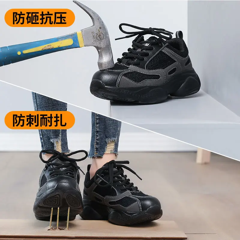 Giày bảo hộ lao động nữ, giày mới, chống tĩnh điện, chống sốc, mũi giày thép, nhẹ, thoải mái, thoáng khí, thời trang, làm việc, chống trượt, chống mài mòn