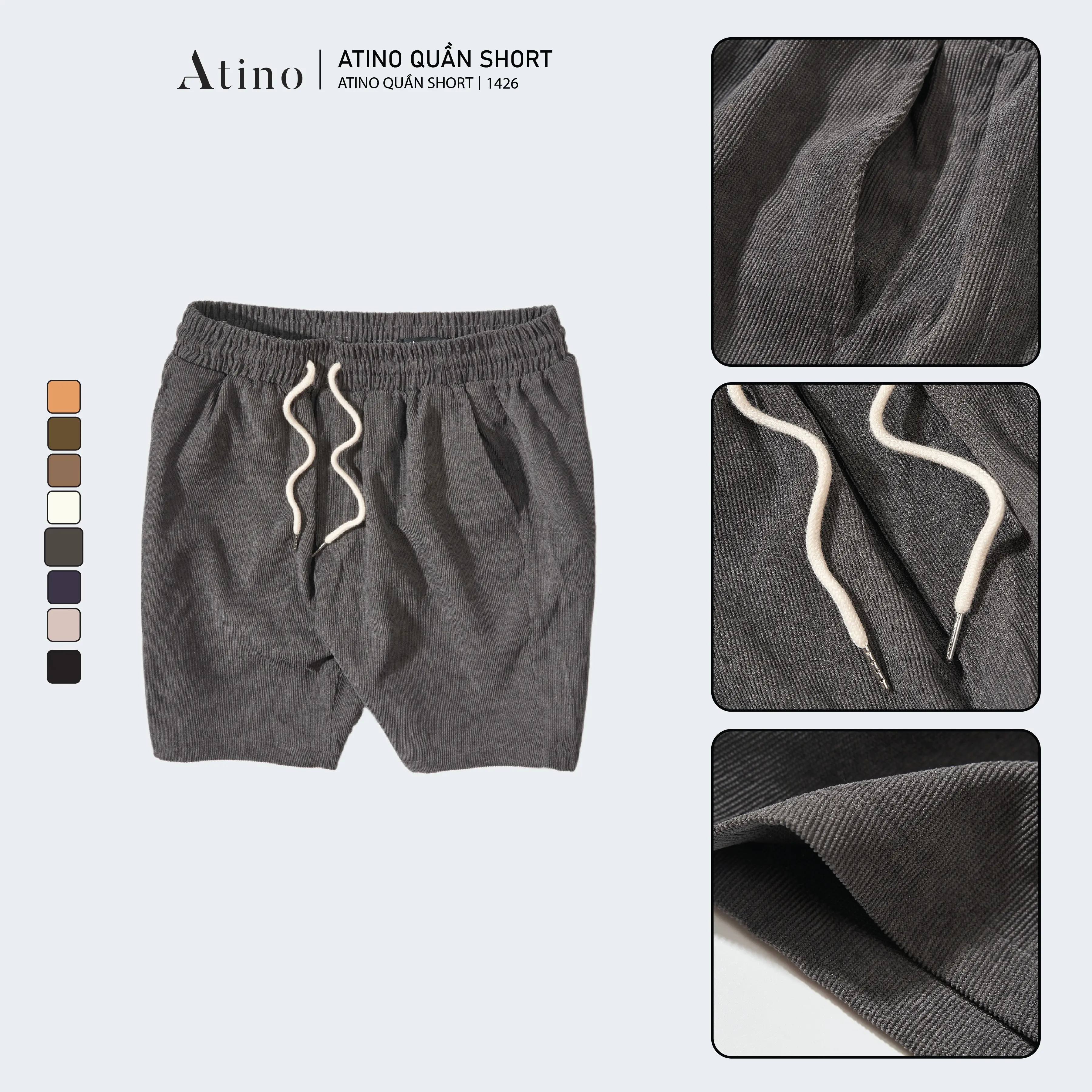 Quần Short Nam Trơn Vải Nhung Tăm ATINO L.8.1426 VN Menswear Tre quần  short