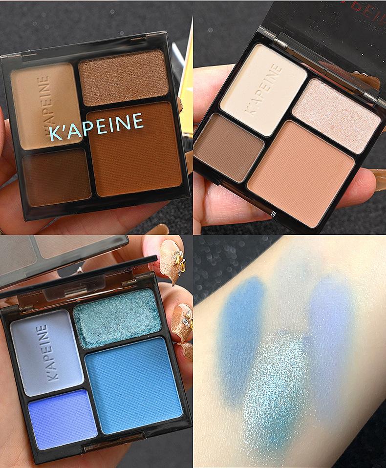Product Introduction of Cool Tone Four-Color Eyeshadow Palette Shimmer Matte Fine Glitter European and American Punk Style Smoky Stage Makeup 4-Color Eyeshadow 16