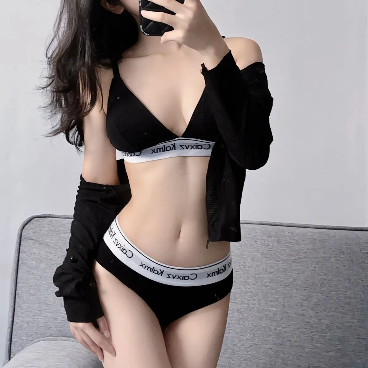 CK&almx Sports Lingerie Women's Non-marking French Triangle Cup Bra Sexy Back Outwear Lingerie Pants Set