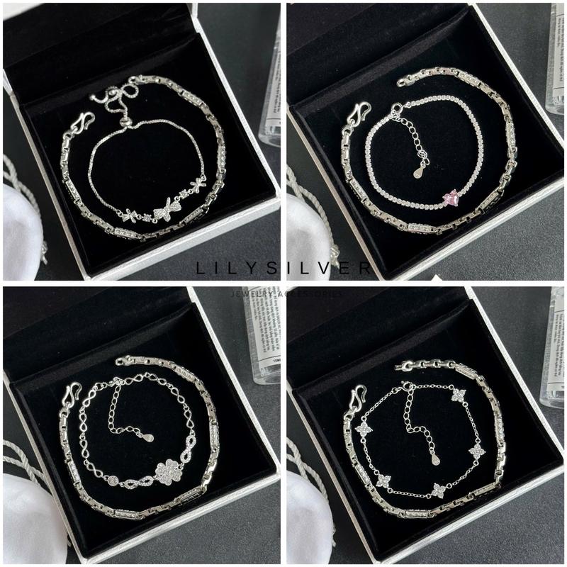 [Link 3] Lắc tay đôi Lily Silver, vòng tay bạc nam nữ cao cấp chất liệu bạc thật (tặng fullbox + nước sáng bạc)
