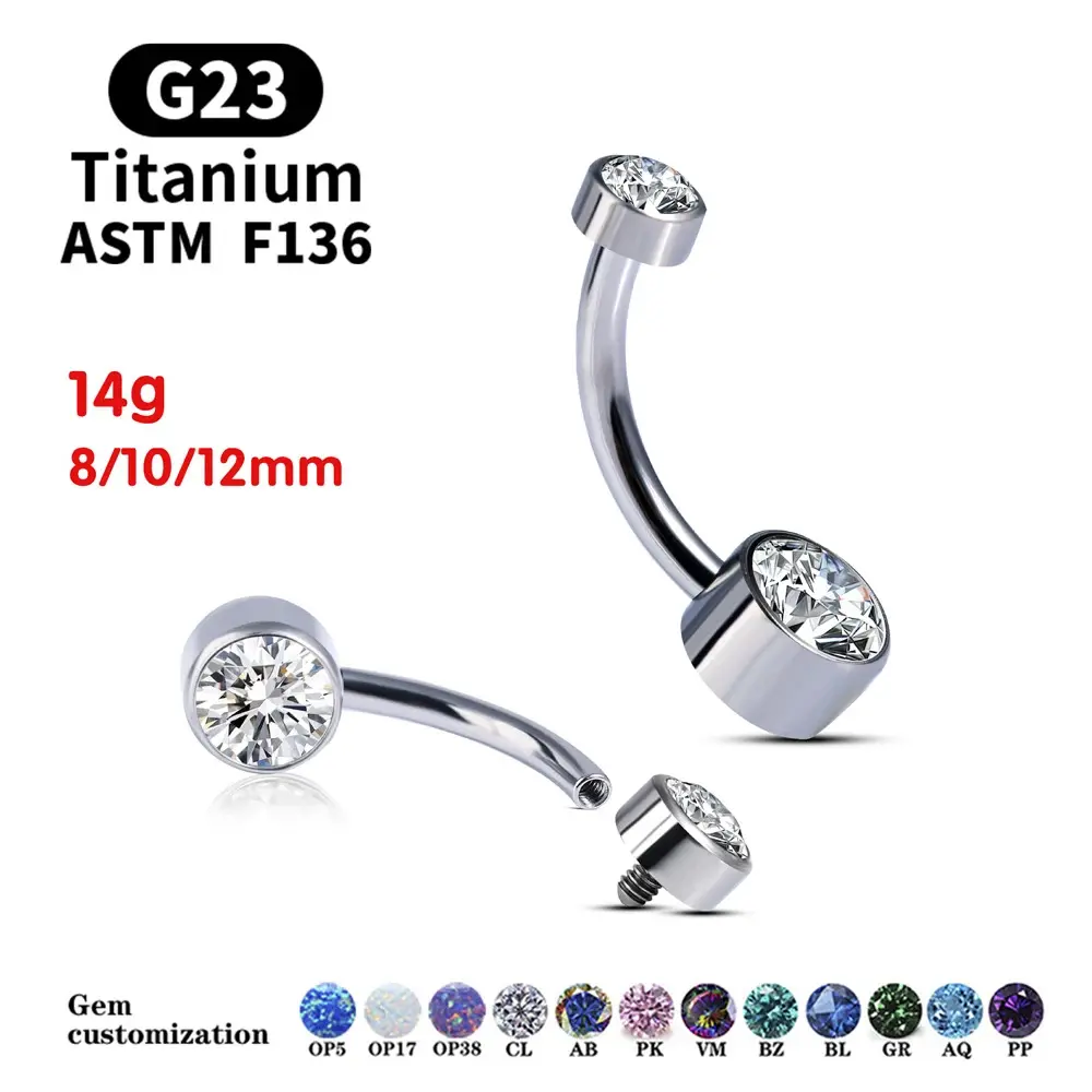 Nhẫn Rốn, Chất Liệu Titan Cao Cấp, Đá Quý, Trang Sức Xỏ Lỗ Cơ Thể, Vòng Xỏ Khuyên Rốn 14G, Dành Cho Nữ, Bán Buôn, G23