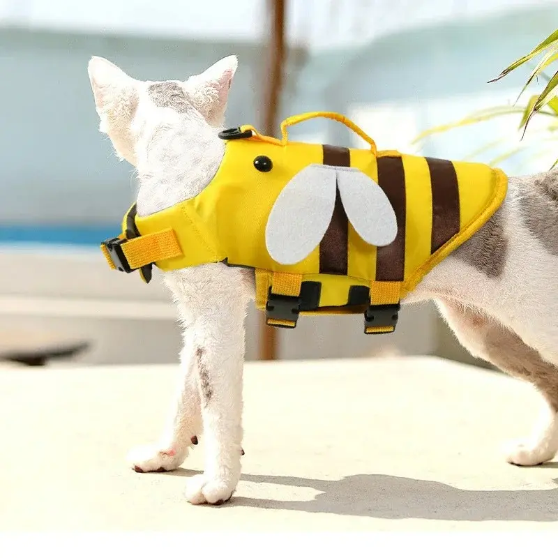 Pet Dog Life Jacket Vest Clothes Life Vest Collar Harness Pet Dog Swimming Summer Swimwear Clothes Little Bee Pet Clothes  강아지옷
