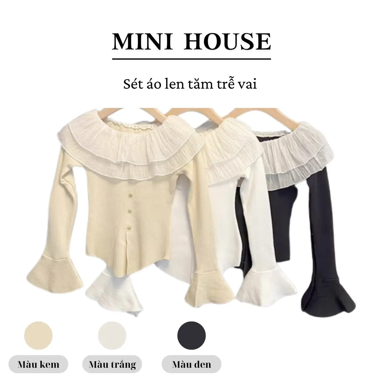 ÁO len tăm trễ vai dài tay xẻ vạt cách Điệu Minihuose