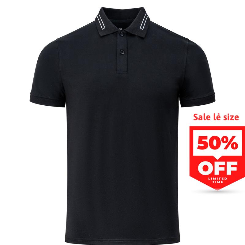 SALE LÊ SIZE Áo polo nam màu đen APV231342 chất vải CVC Spandex cao cấp co giãn 4 chiều form bodyfit Menswear Top Có Cổ áopolo nam