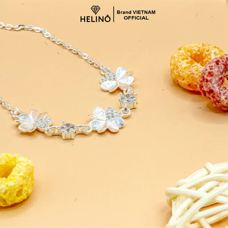 Lắc tay bạc nữ HELINO, Lắc tay cỏ bốn lá mix đá V01 4
