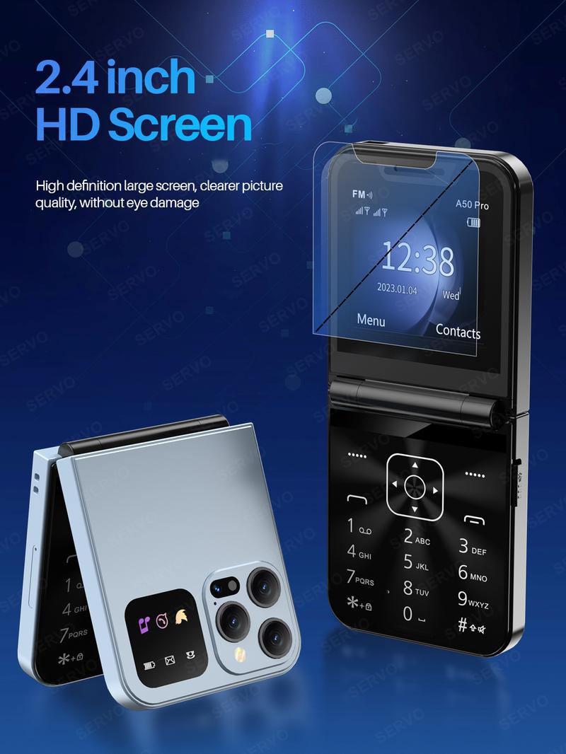 Product Introduction of Điện Thoại Lật, SERVO A50 Pro, Thẻ SIM Kép GSM, Đèn Pin Điện, Ghi Âm Cuộc Gọi Tự Động, Màn Hình 2.4 Inch, Có Thể Gập Lại, Tương Thích Type-C, Điện Thoại Di Động 71