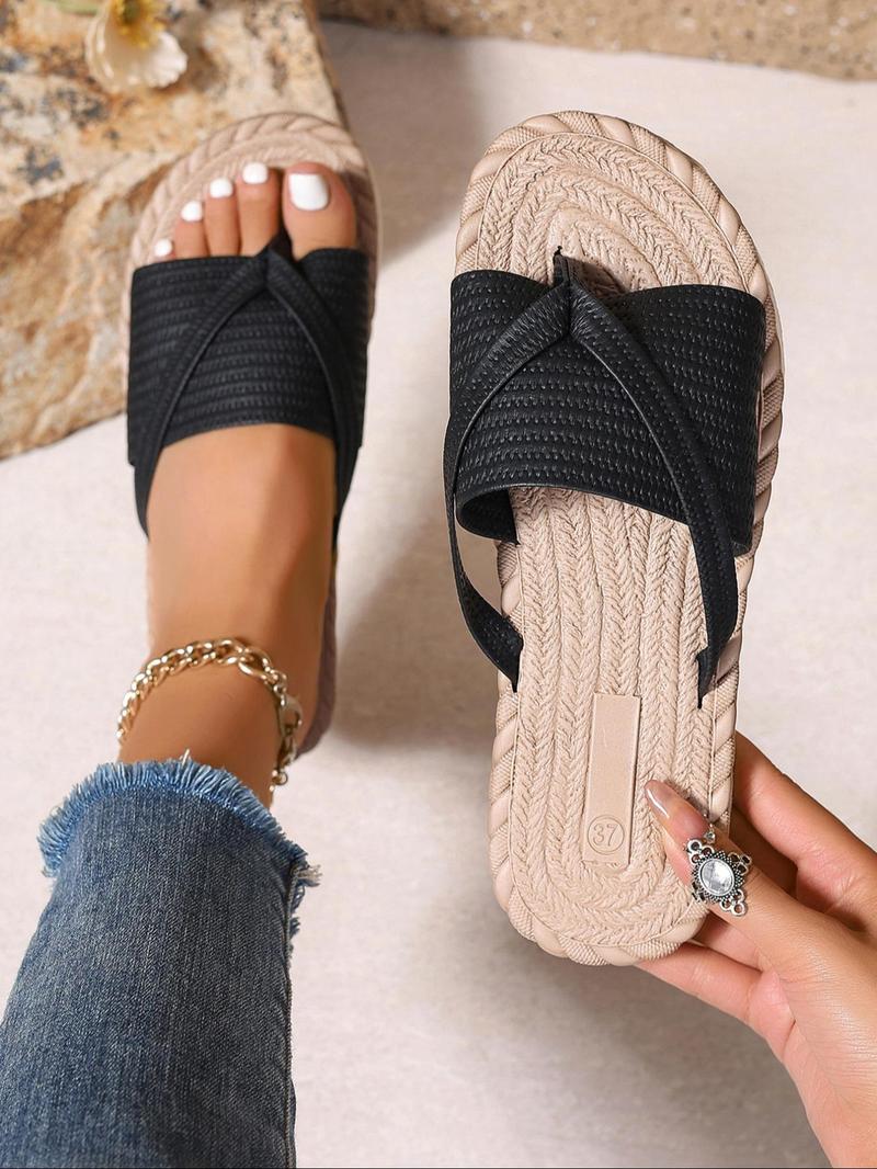 Product Introduction of Women's Fashionable Plain Color Toe Thong Slides, Casual Comfortable Flat Sandals for Outdoor Vacation, Versatile Slippers for Daily Wear, Walking Shoes 3